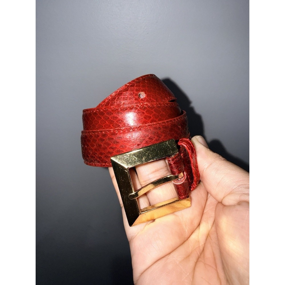 Vintage The RITZ Genuine Snake Skin Belt Size S Red Gold Buckle 32"